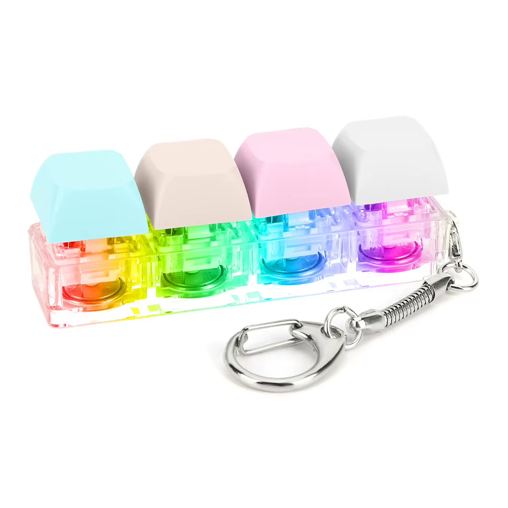 Keyboard Fidget Keychain 4 Keys Keyboard Decompression Toys with LED Light Keyboard Clicker Toy DIY Button Stress Relief Toys