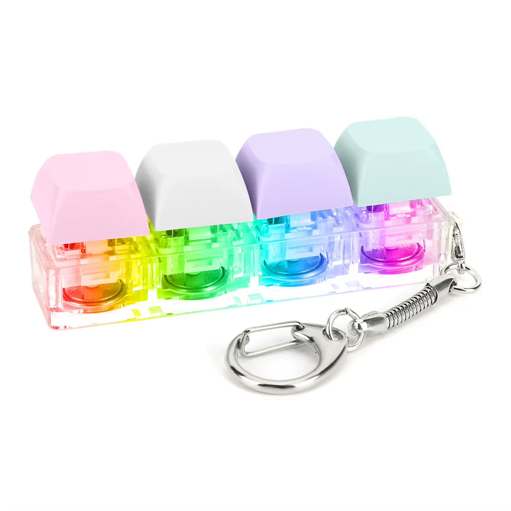 Keyboard Fidget Keychain 4 Keys Keyboard Decompression Toys with LED Light Keyboard Clicker Toy DIY Button Stress Relief Toys
